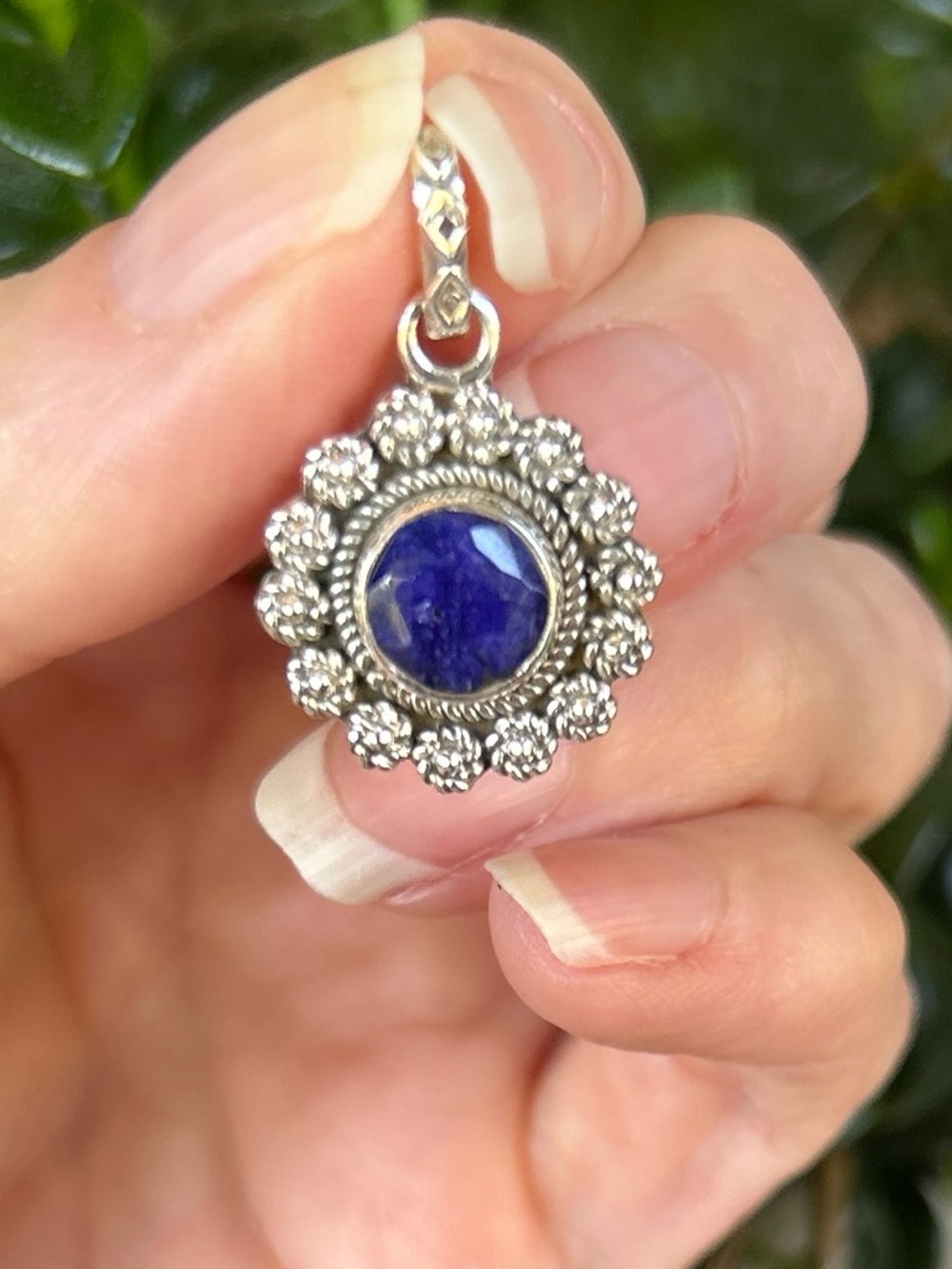 Brand New Sterling Silver and Genuine Blue Sapphire Pendant